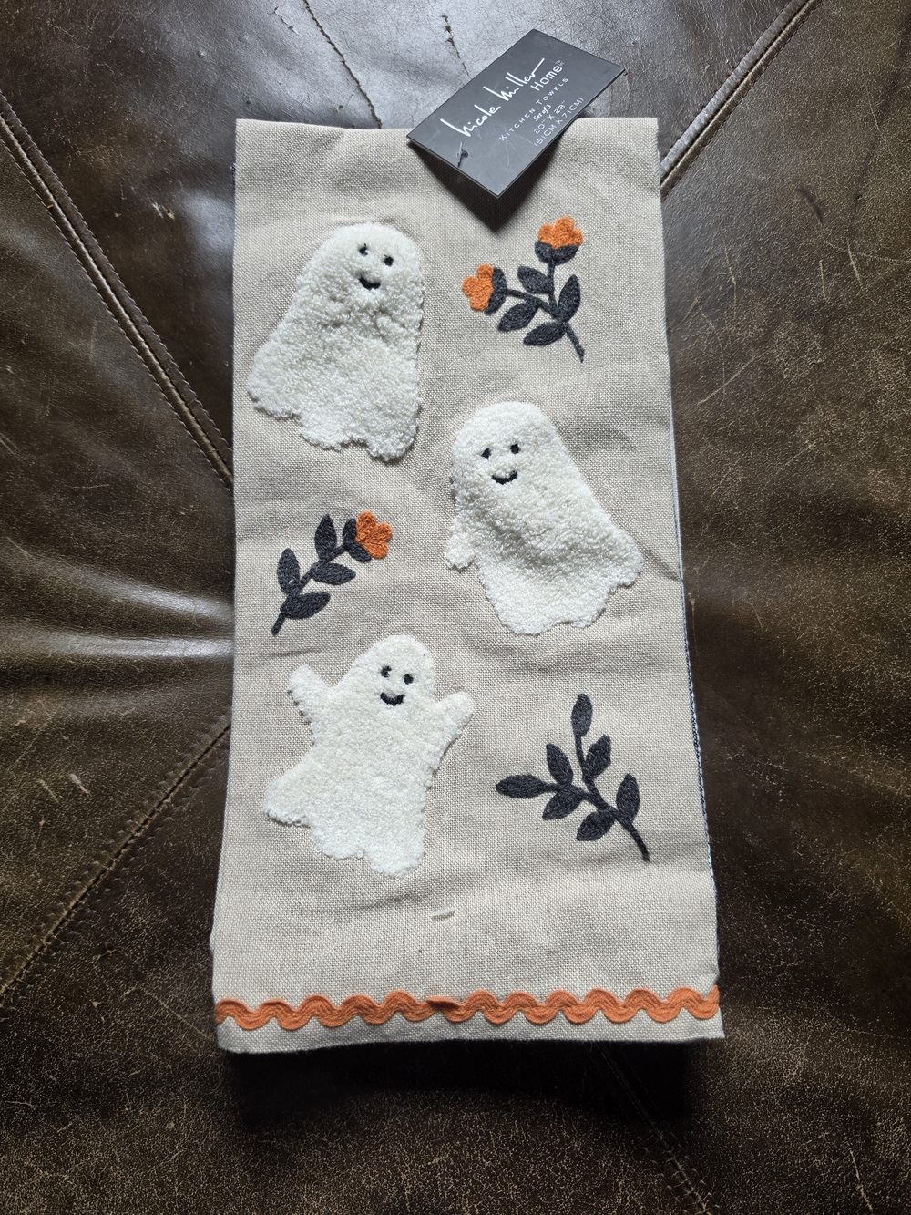 Nicole Miller Halloween Tufted Ghost & Floral Dish Towels 3-Piece Set NWT
